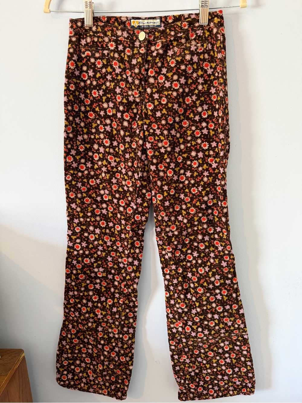 90s Vintage Blue Asphalt Brown Floral Corduroy Pants